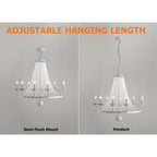 Distressed White Wagon Wheel Chandelier with Crystal Beads