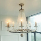 Distressed White Wagon Wheel Chandelier with Crystal Beads