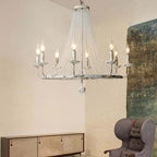 Distressed White Wagon Wheel Chandelier with Crystal Beads Main Product Image