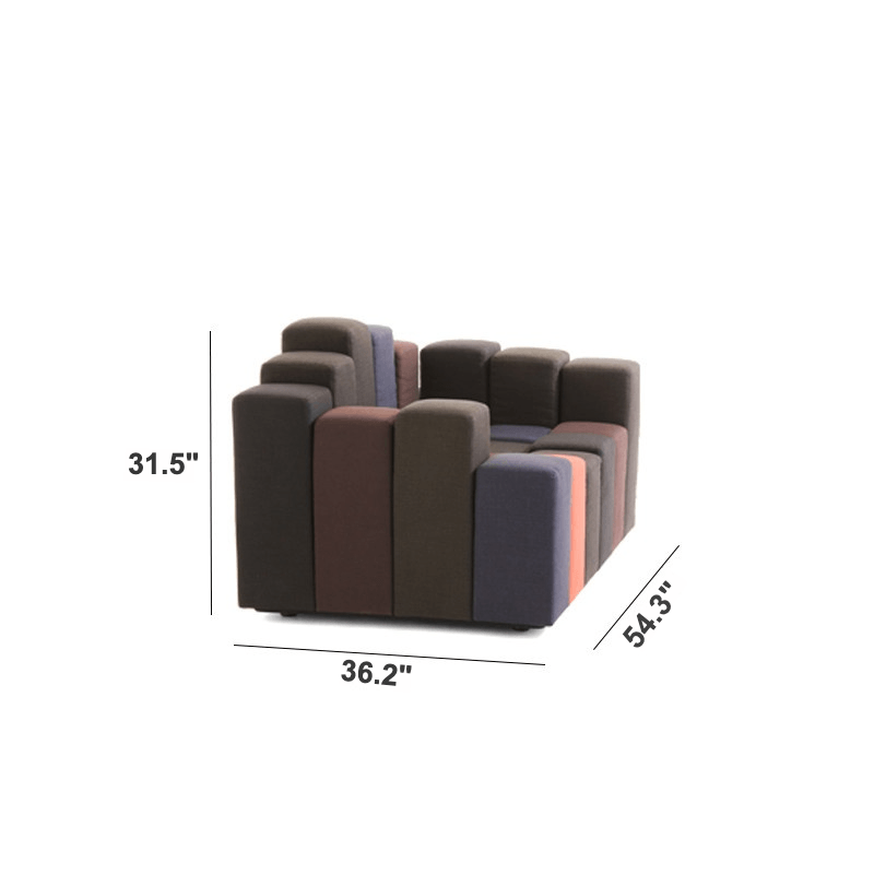 Do-Lo-Rez Modular Sofa with Gradient Hues and Sculptural Cuboid Backs Dimensions