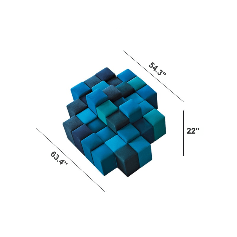 Do-Lo-Rez Modular Sofa with Gradient Hues and Sculptural Cuboid Backs Dimensions