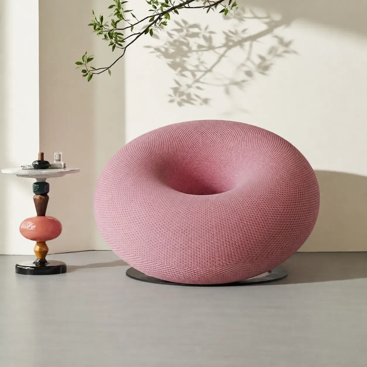 Donut-Shaped Knit Accent Lounge Chair With Sculptural Ring Silhouette