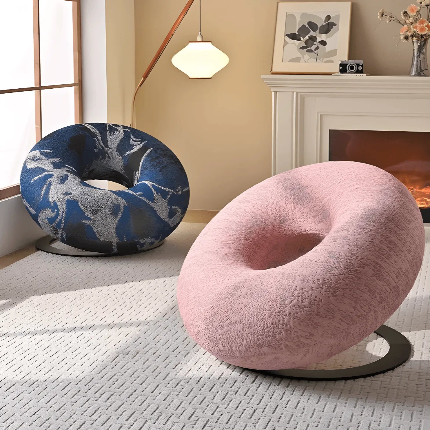 Donut-Shaped Knit Accent Lounge Chair With Sculptural Ring Silhouette