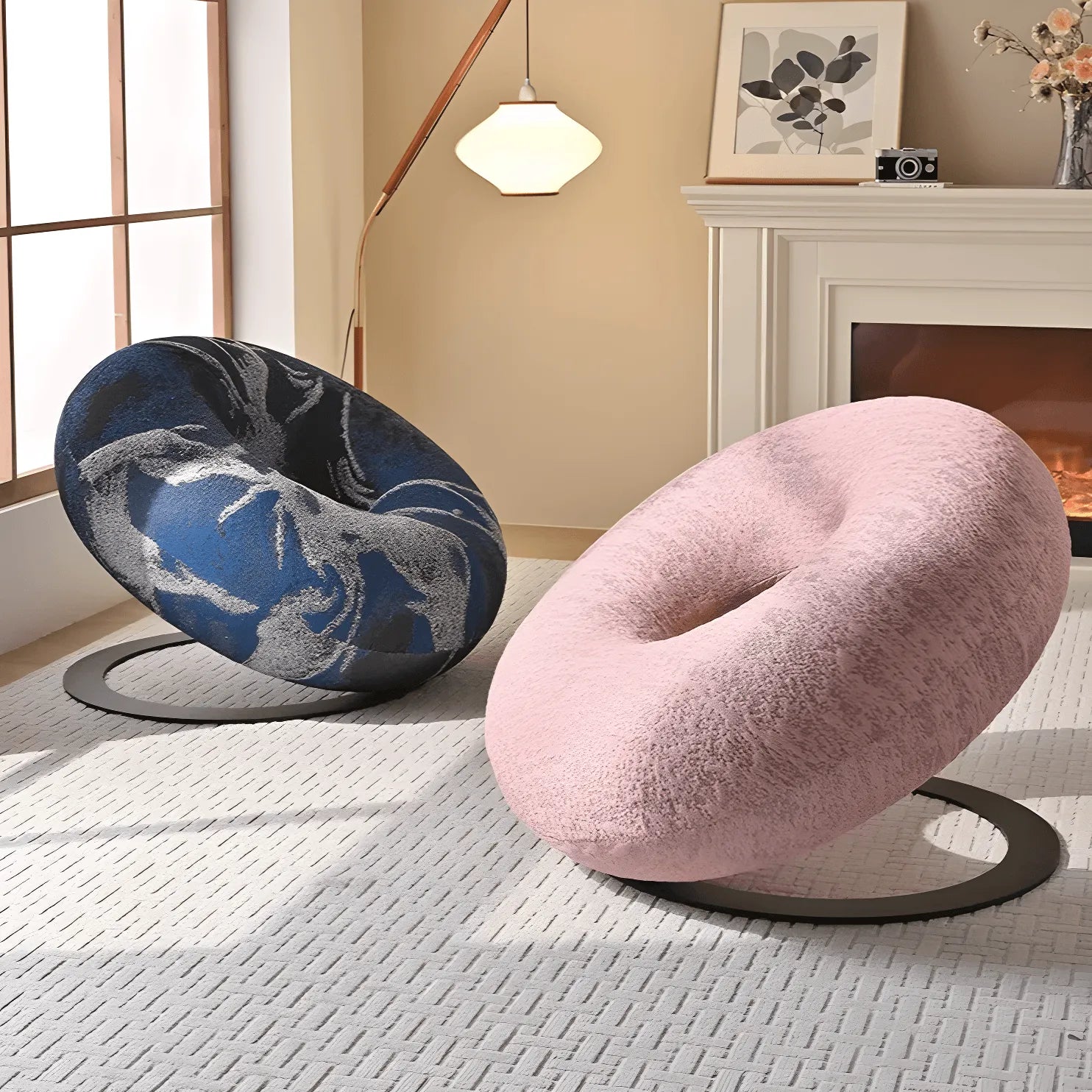 Donut-Shaped Knit Accent Lounge Chair With Sculptural Ring Silhouette