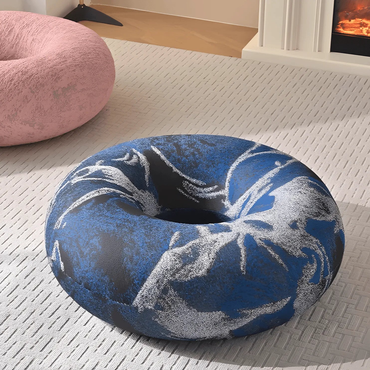 Donut-Shaped Knit Accent Lounge Chair With Sculptural Ring Silhouette