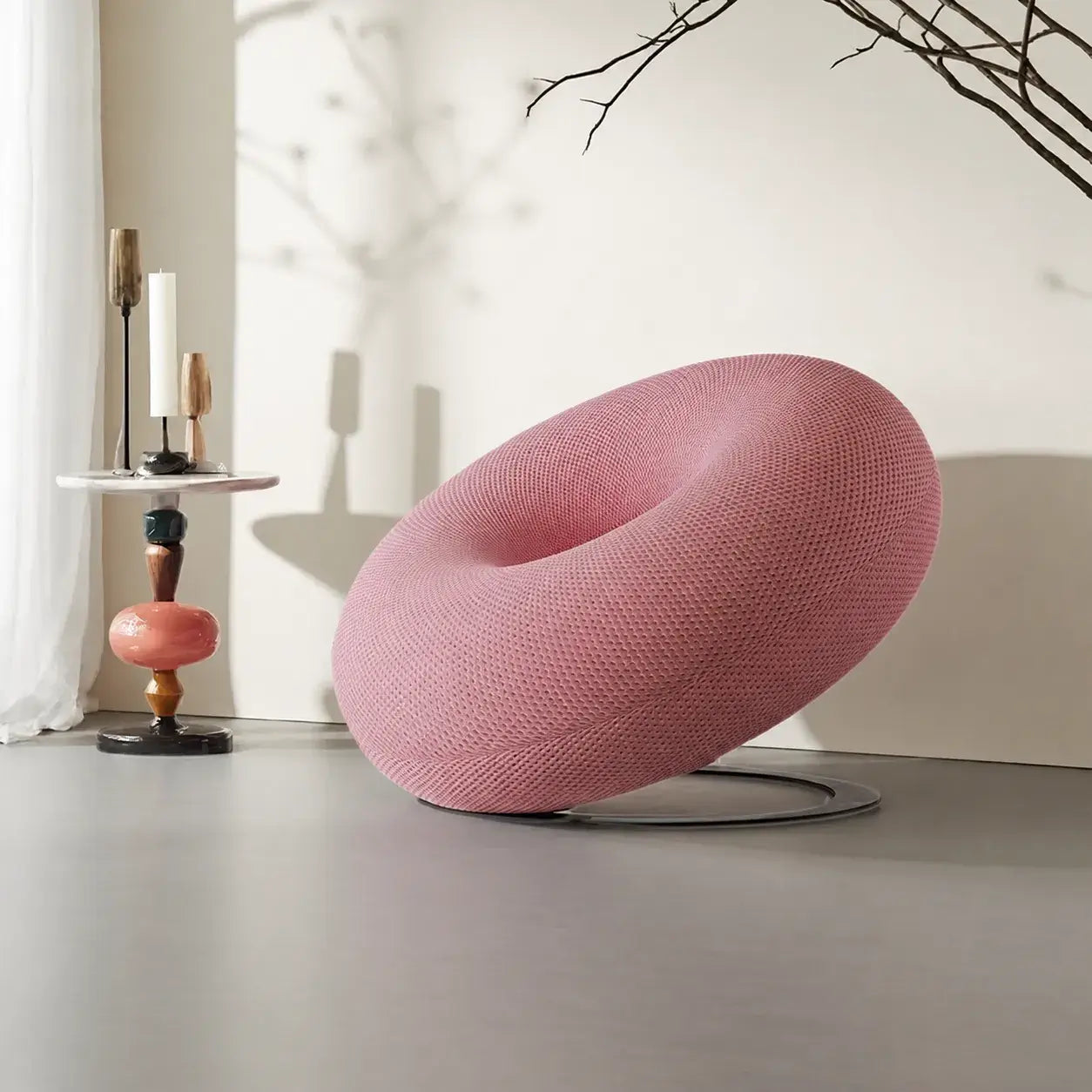 Donut-Shaped Knit Accent Lounge Chair With Sculptural Ring Silhouette