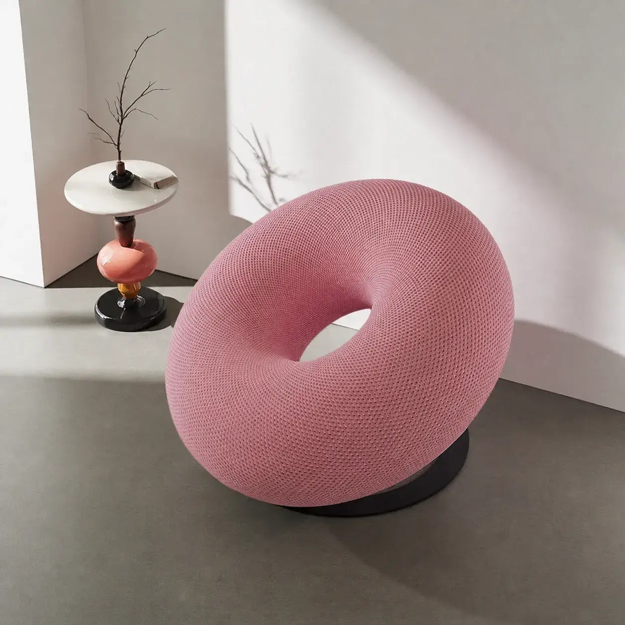 Donut-Shaped Knit Accent Lounge Chair With Sculptural Ring Silhouette Main Product Image