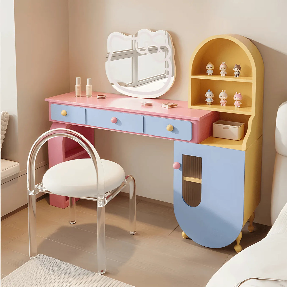 Dopamine Arched Makeup Vanity With Color-Block Storage Cabinet Series