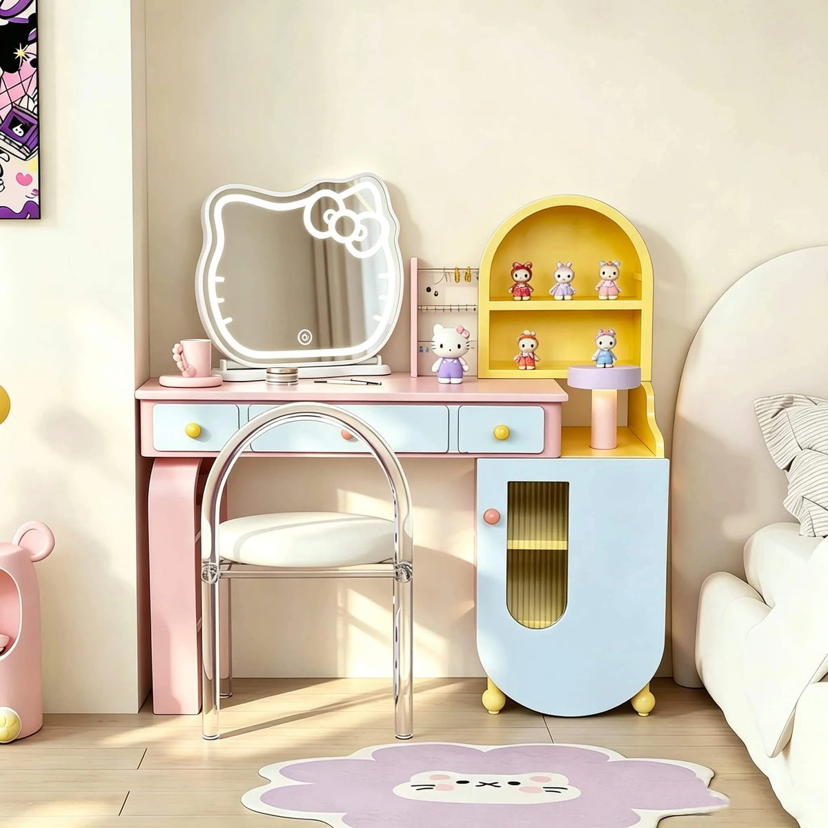 Dopamine Arched Makeup Vanity With Color-Block Storage Cabinet Series