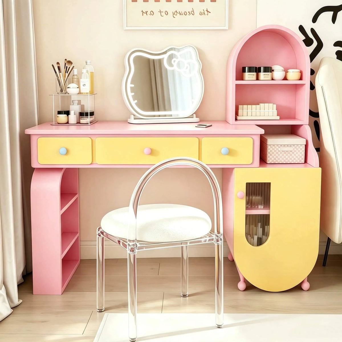 Dopamine Arched Makeup Vanity With Color-Block Storage Cabinet Series