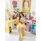 Dopamine Banana Vanity Stool With Plush U-Back, Sculptural Base