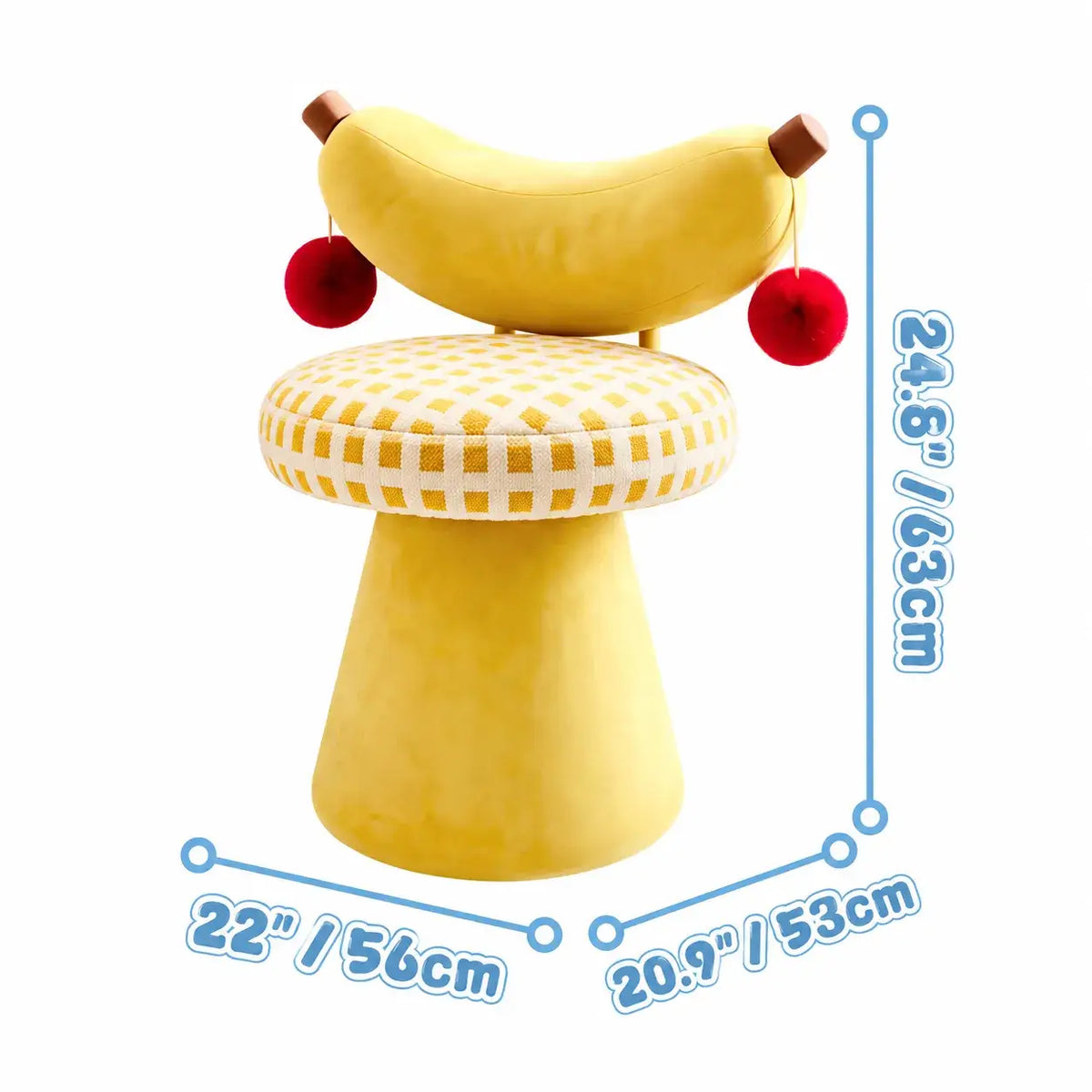 Dopamine Banana Vanity Stool With Plush U-Back, Sculptural Base Dimensions