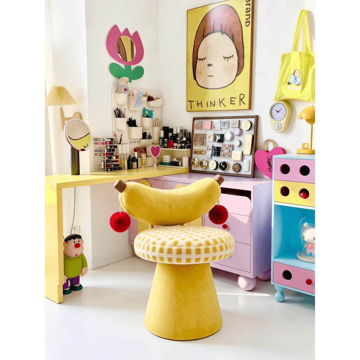 Dopamine Banana Vanity Stool With Plush U-Back, Sculptural Base Main Product Image