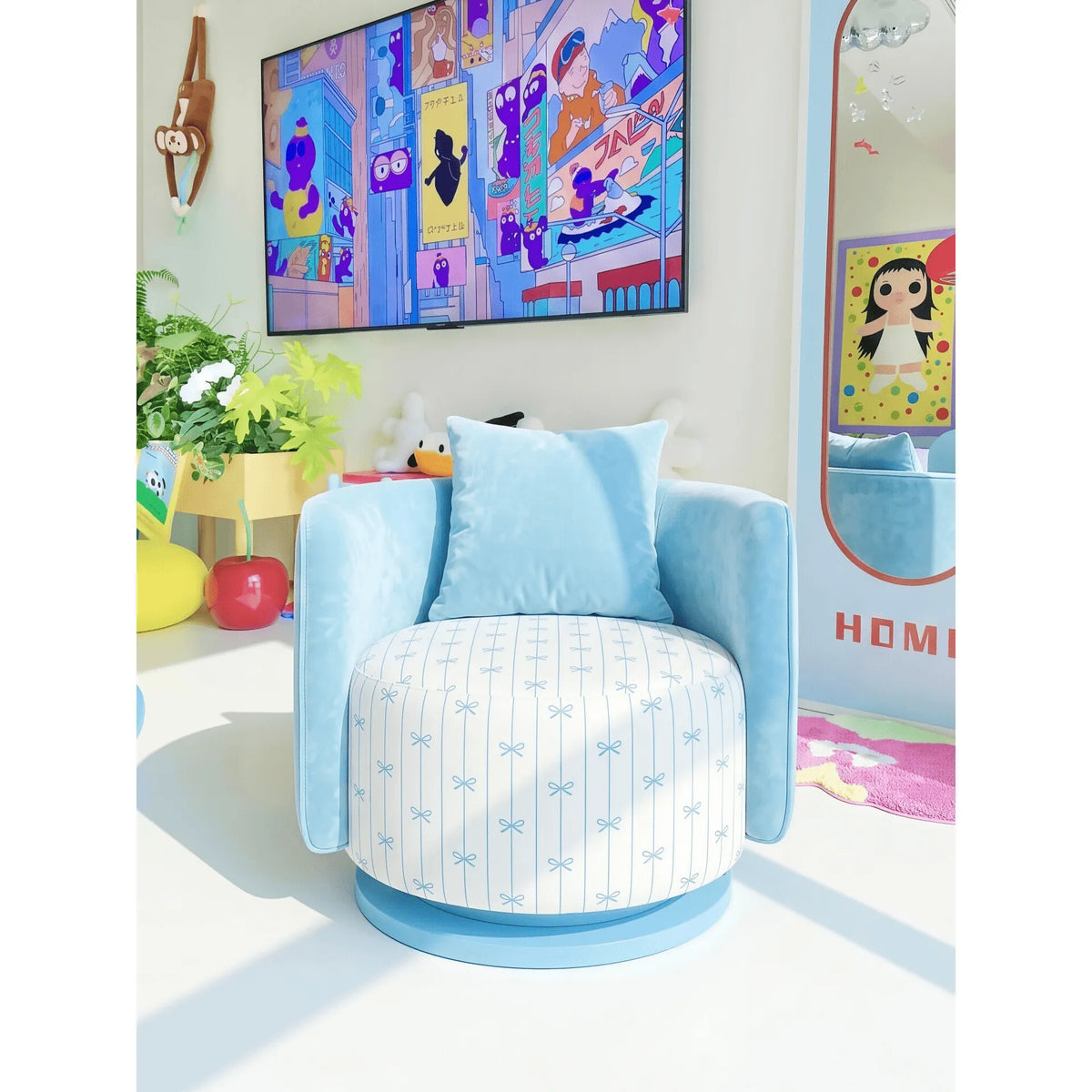 Dopamine Blue Barrel Swivel Chair With Plush Wraparound Comfort