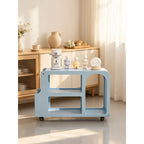 Dopamine Blue Side Table with Rounded Frame, Glass Shelf Storage