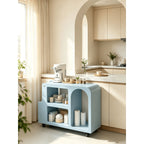 Dopamine Blue Side Table with Rounded Frame, Glass Shelf Storage