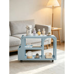 Dopamine Blue Side Table with Rounded Frame, Glass Shelf Storage Main Product Image