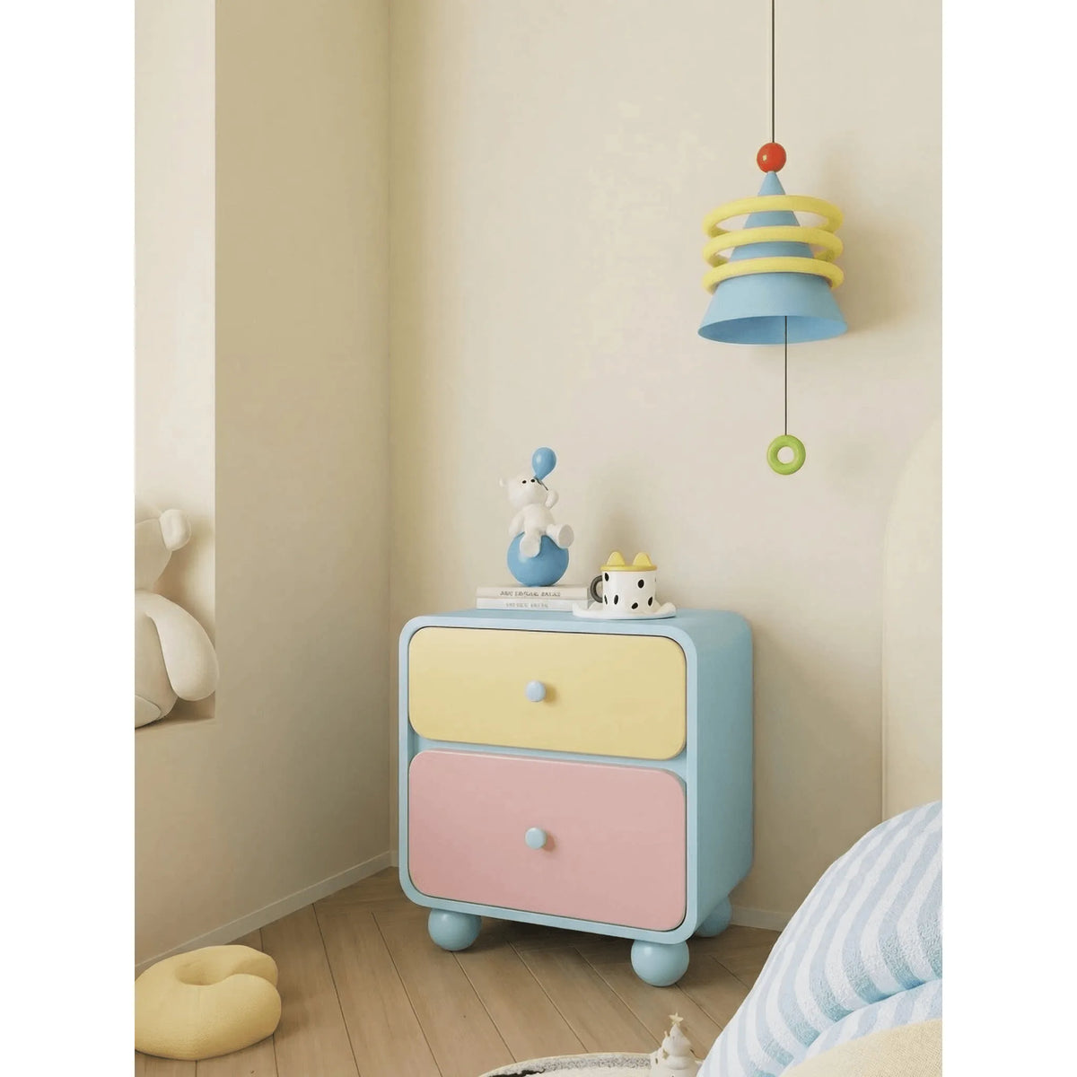 Dopamine Color-Block Nightstand With Rounded Storage and Ball Feet Main Product Image