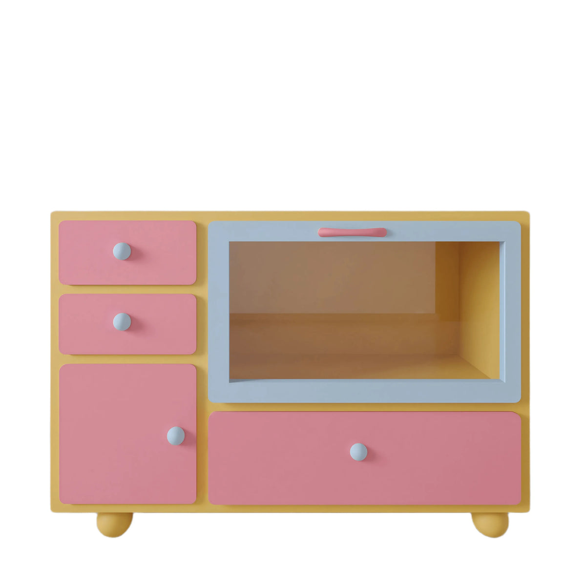 Dopamine Color-Block Sideboard with Glass Display and Rounded Storage