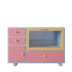 Dopamine Color-Block Sideboard with Glass Display and Rounded Storage