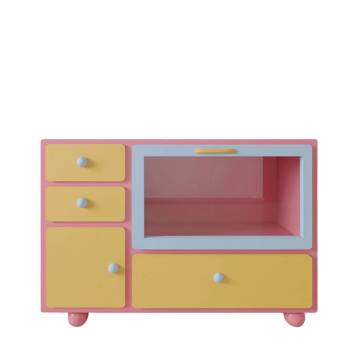 Dopamine Color-Block Sideboard with Glass Display and Rounded Storage