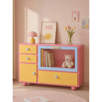 Dopamine Color-Block Sideboard with Glass Display and Rounded Storage
