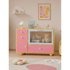 Dopamine Color-Block Sideboard with Glass Display and Rounded Storage