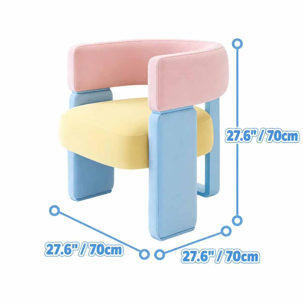 Dopamine Colorblock Accent Chair with Creamy Curved Arms and Metal Base Dimensions