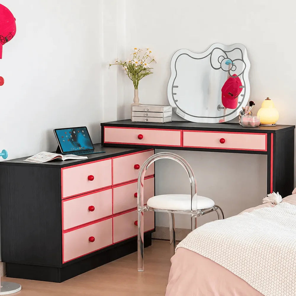 Série de coiffeuses d'angle Dopamine Colorblock avec tiroirs modulaires et miroir Cloud Image secondaire du produit