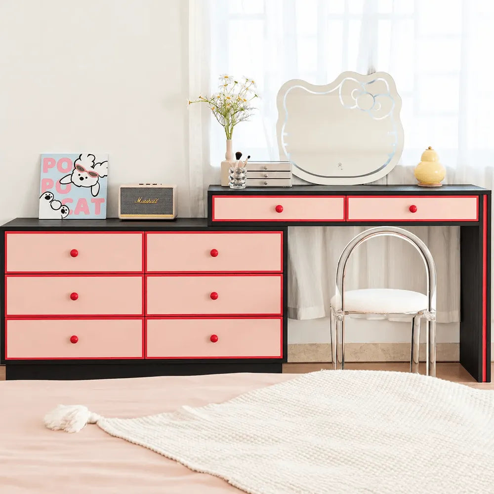Dopamine Colorblock Corner Vanity Series with Modular Drawers and Cloud Mirror Main Product Image Image principale du produit