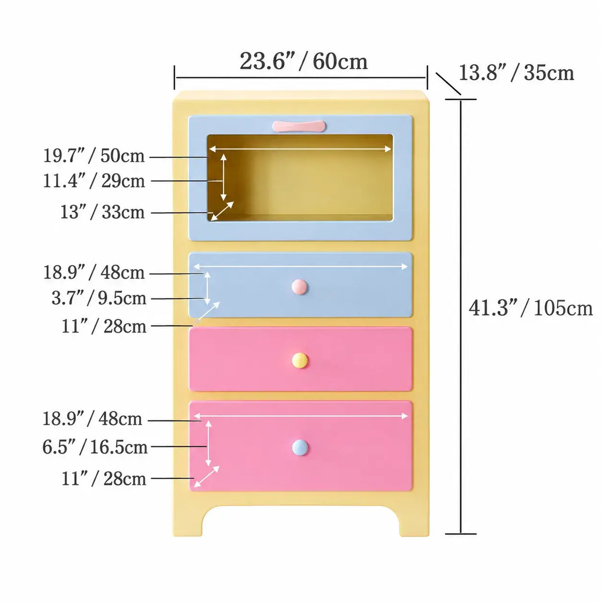 Dopamine Colorblock Display Chest With Glass Cabinet and Drawer Storage