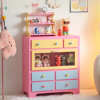 Dopamine Colorblock Display Chest With Glass Cabinet and Drawer Storage
