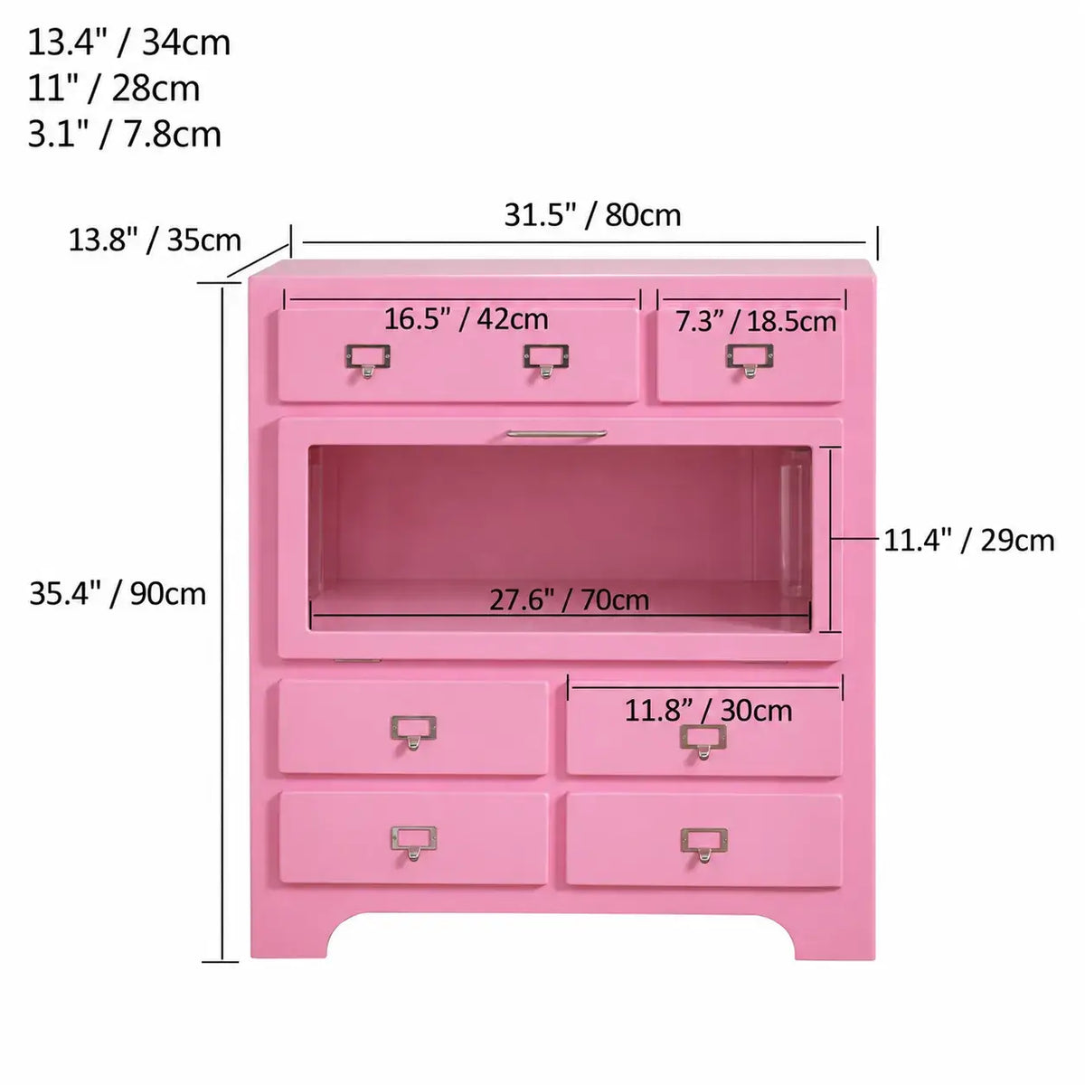 Dopamine Colorblock Display Chest With Glass Cabinet and Drawer Storage