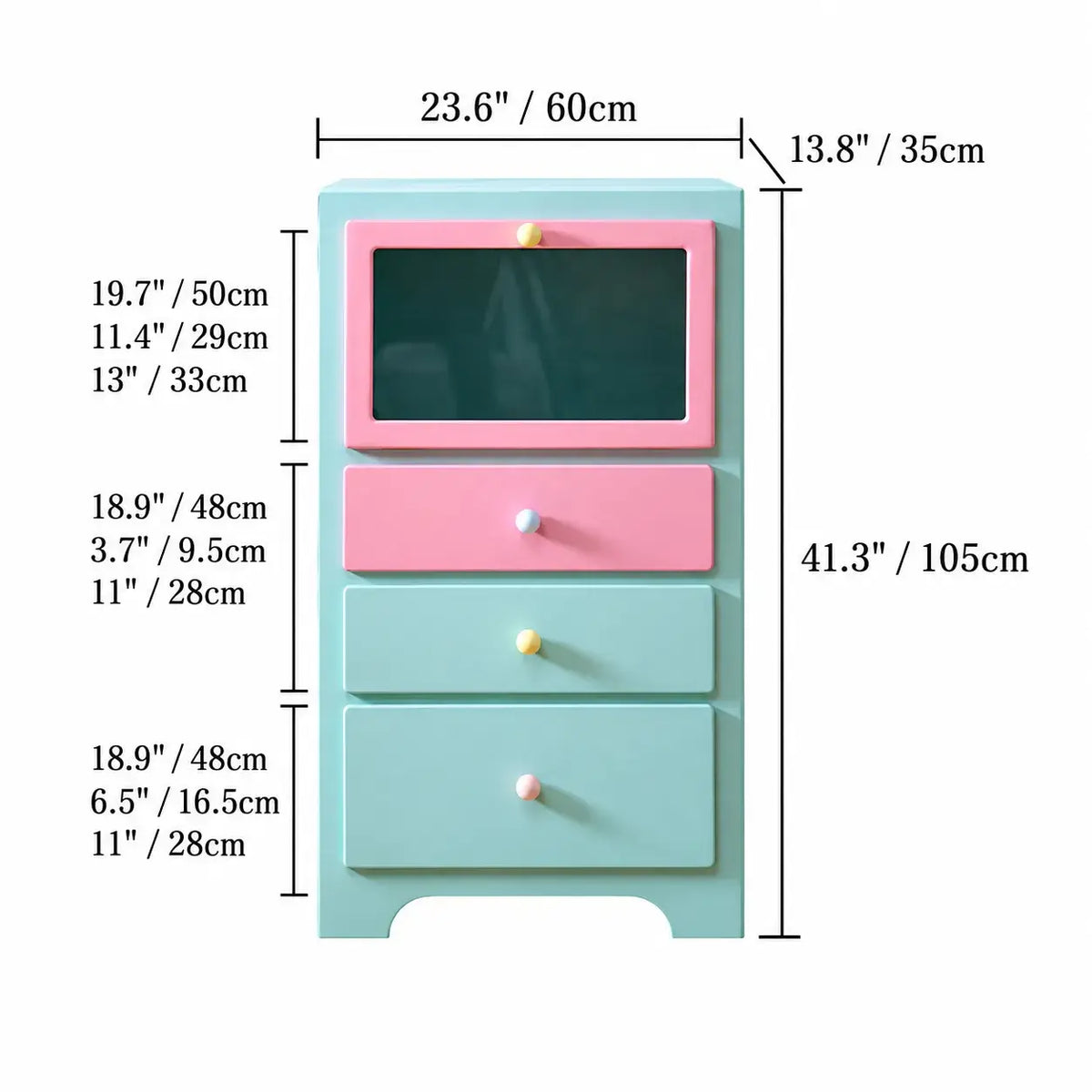 Dopamine Colorblock Display Chest With Glass Cabinet and Drawer Storage