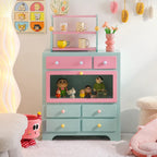 Dopamine Colorblock Display Chest With Glass Cabinet and Drawer Storage