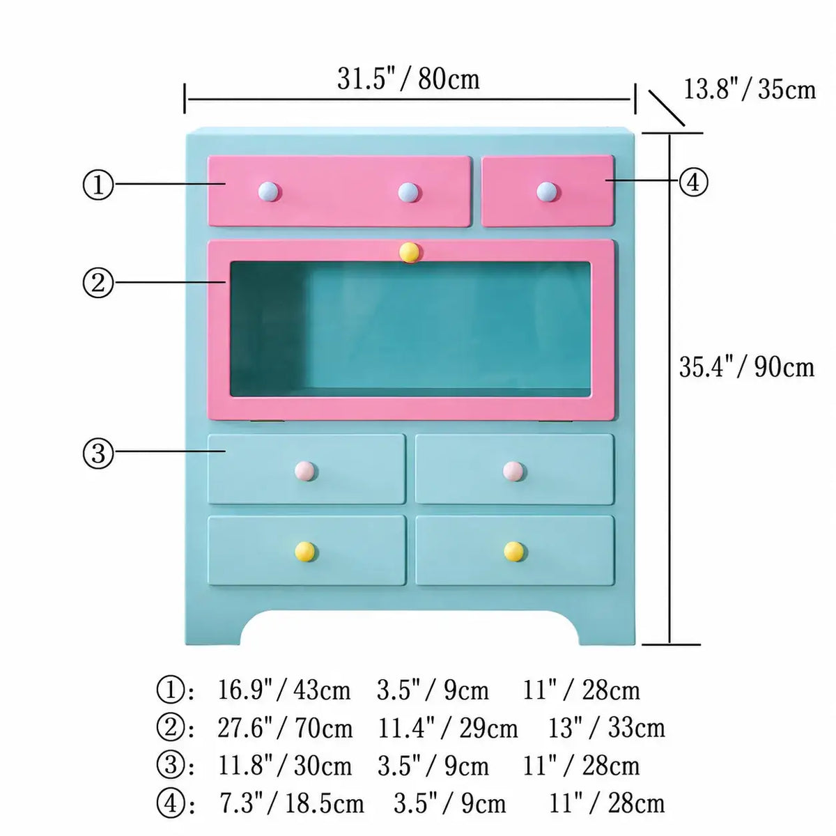 Dopamine Colorblock Display Chest With Glass Cabinet and Drawer Storage