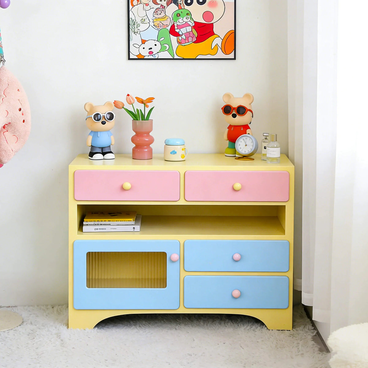 Dopamine Colorblock Makeup Vanity With L-Shaped Storage Cabinet