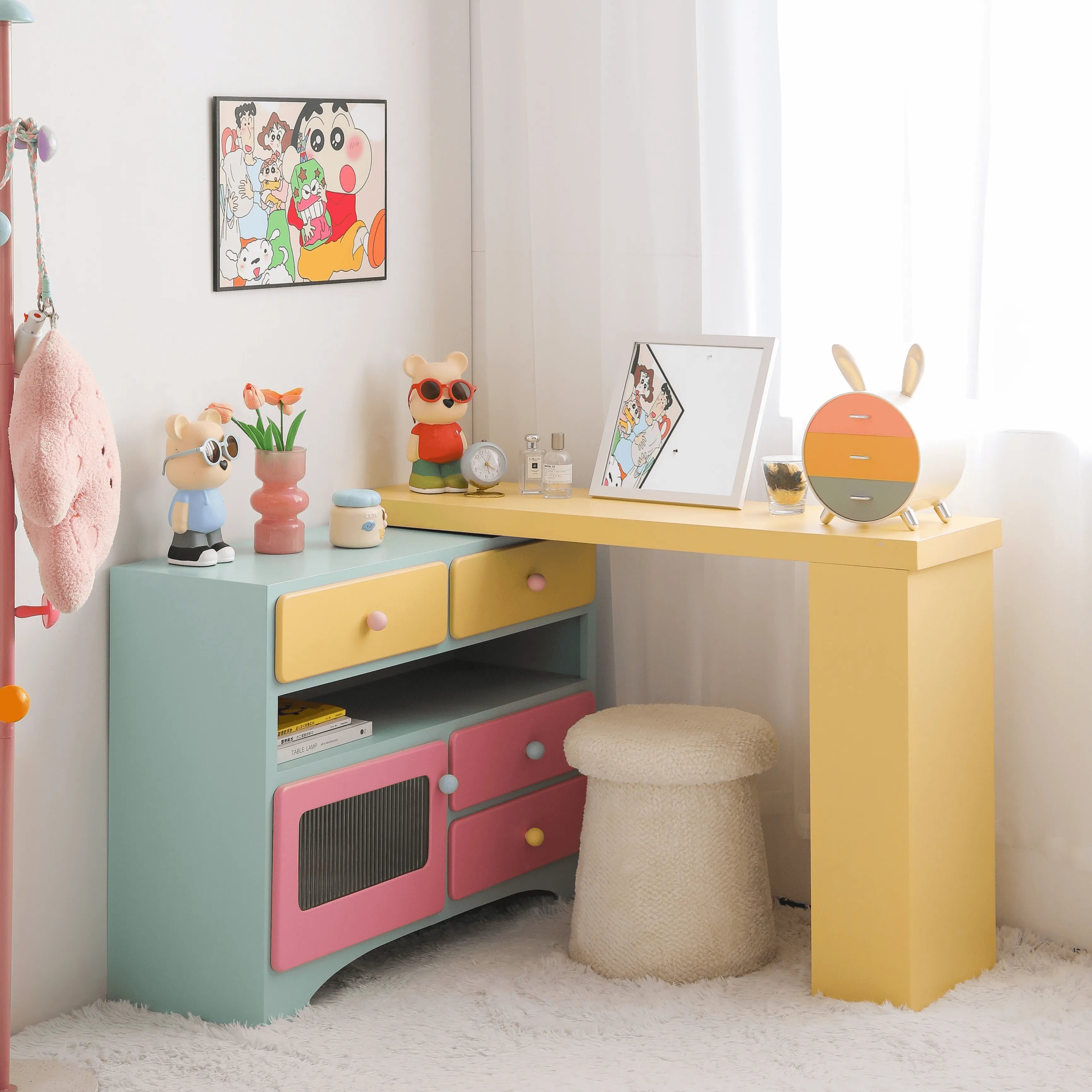 Dopamine Colorblock Makeup Vanity With L-Shaped Storage Cabinet Secondary image