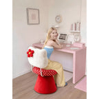 Dopamine Flower Vanity Stool with Plush Polka Texture and Swivel Base