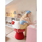 Dopamine Flower Vanity Stool with Plush Polka Texture and Swivel Base