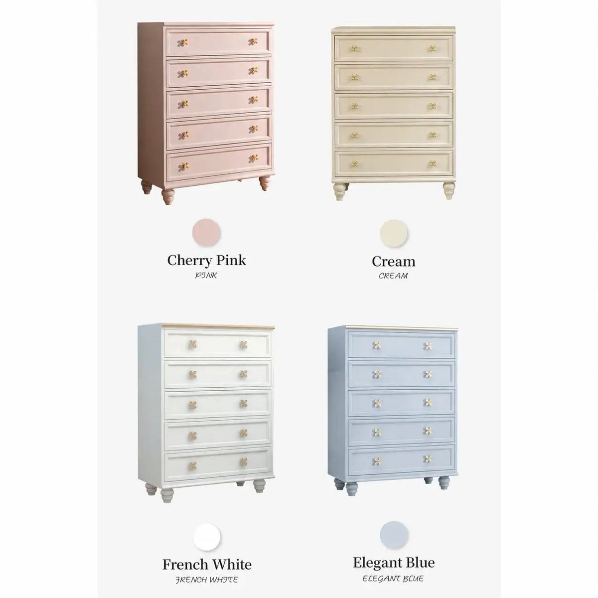 Dopamine French Vintage Drawer Storage Series With Floral Pulls