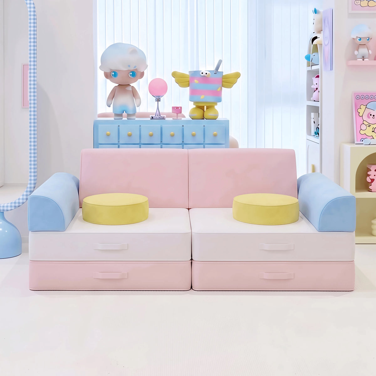 Dopamine Macaron Modular Sofa Bed With Washable Covers for Kids