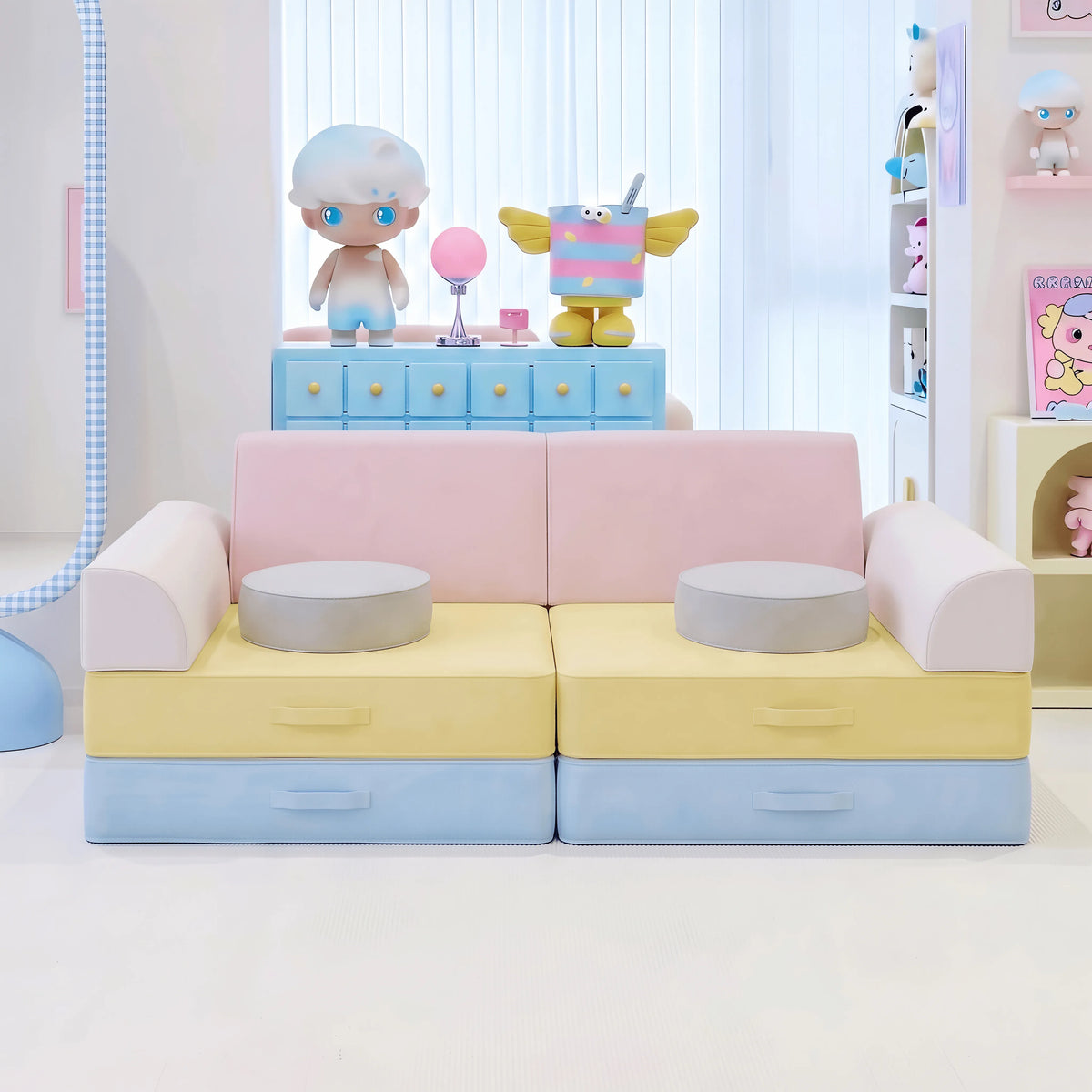 Dopamine Macaron Modular Sofa Bed With Washable Covers for Kids