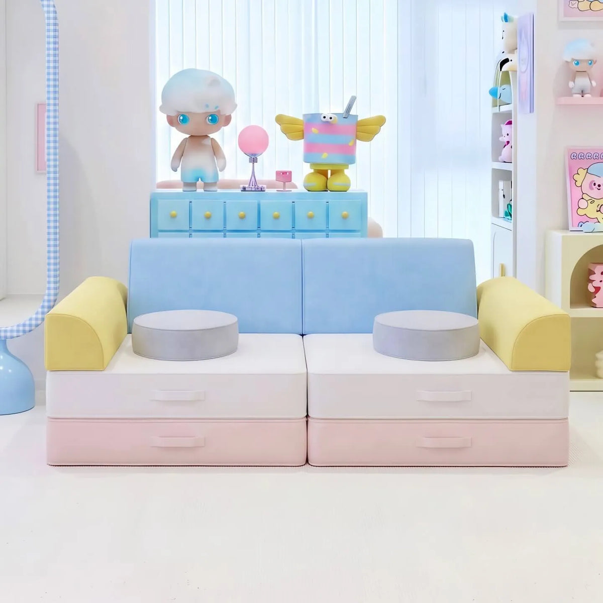 Dopamine Macaron Modular Sofa Bed With Washable Covers for Kids