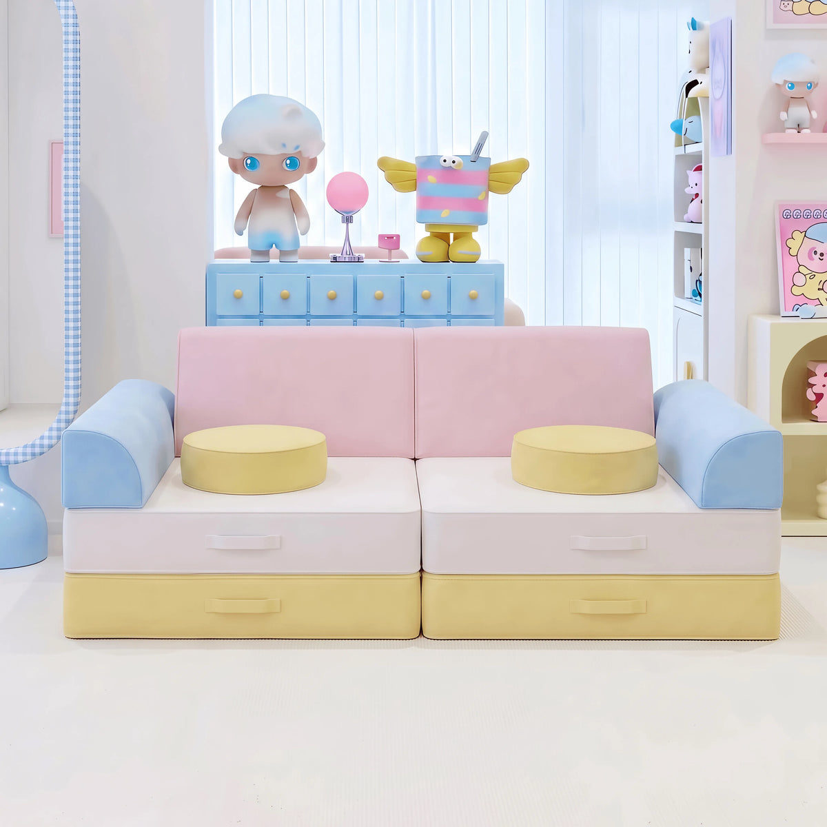 Dopamine Macaron Modular Sofa Bed With Washable Covers for Kids