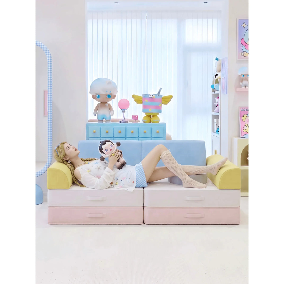 Dopamine Macaron Modular Sofa Bed With Washable Covers for Kids