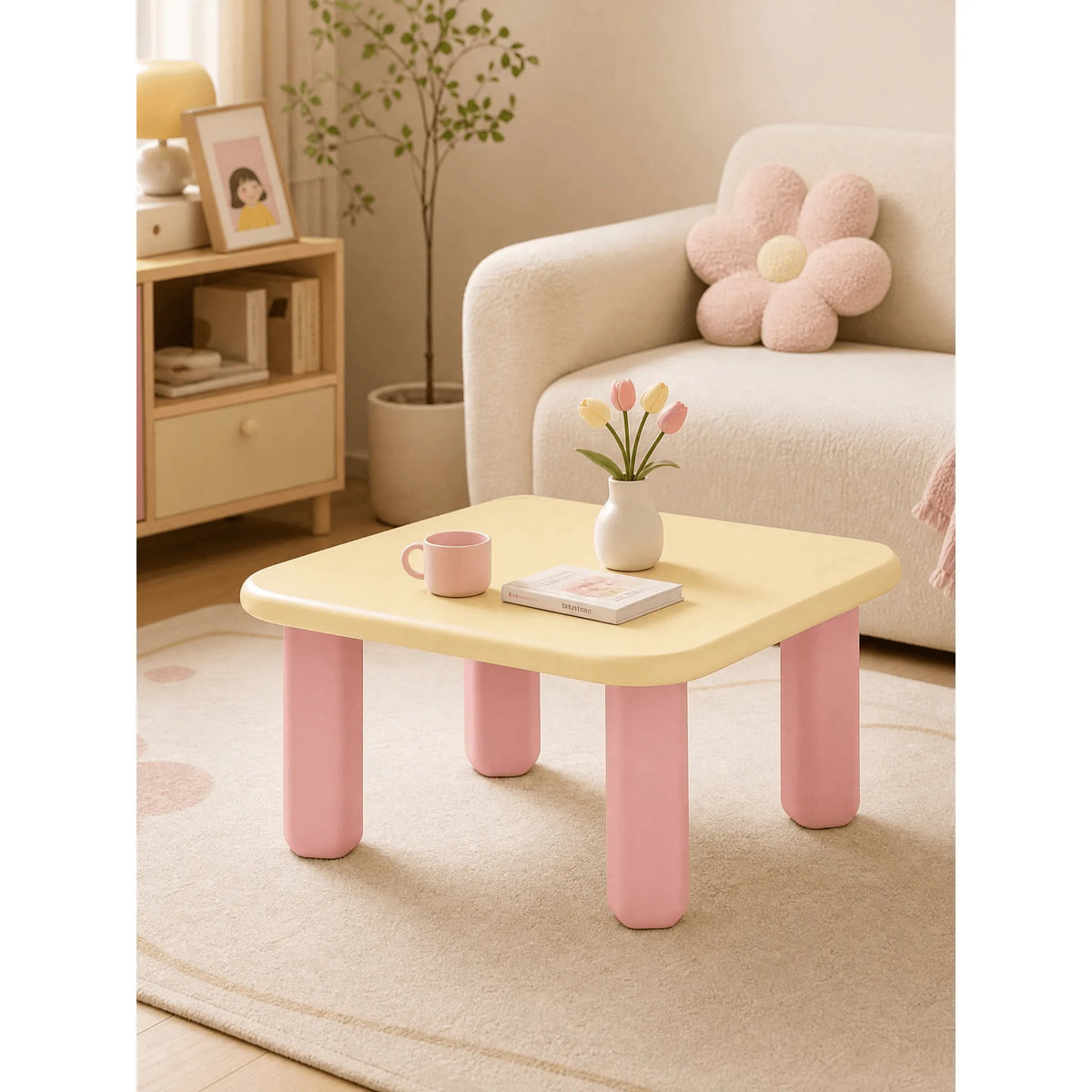 Dopamine Pastel Coffee Table Set With Rounded Sculptural Legs