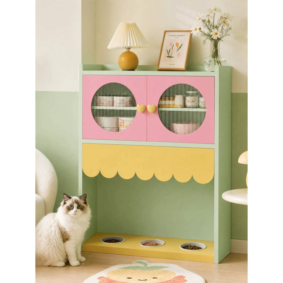 Dopamine Pet Friendly Sideboard with Wavy Trim, Round-Window Storage Cabinet Main Product Image