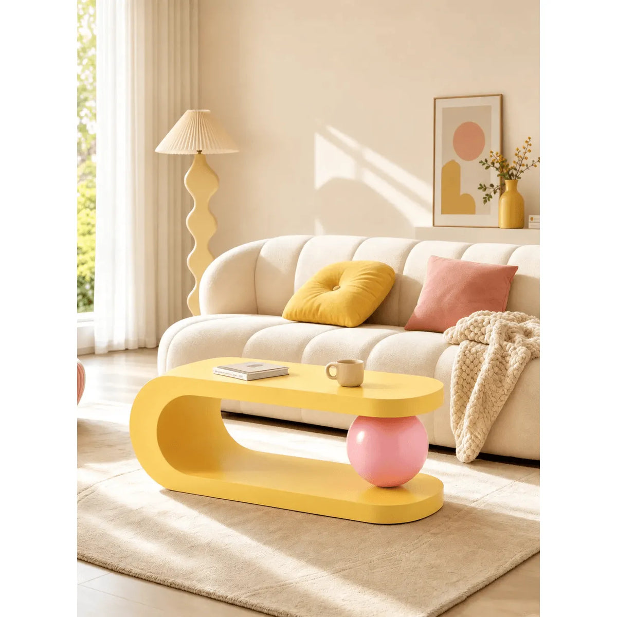 Dopamine Sculptural Coffee Table with Adjustable Two-Tier Macaron Form