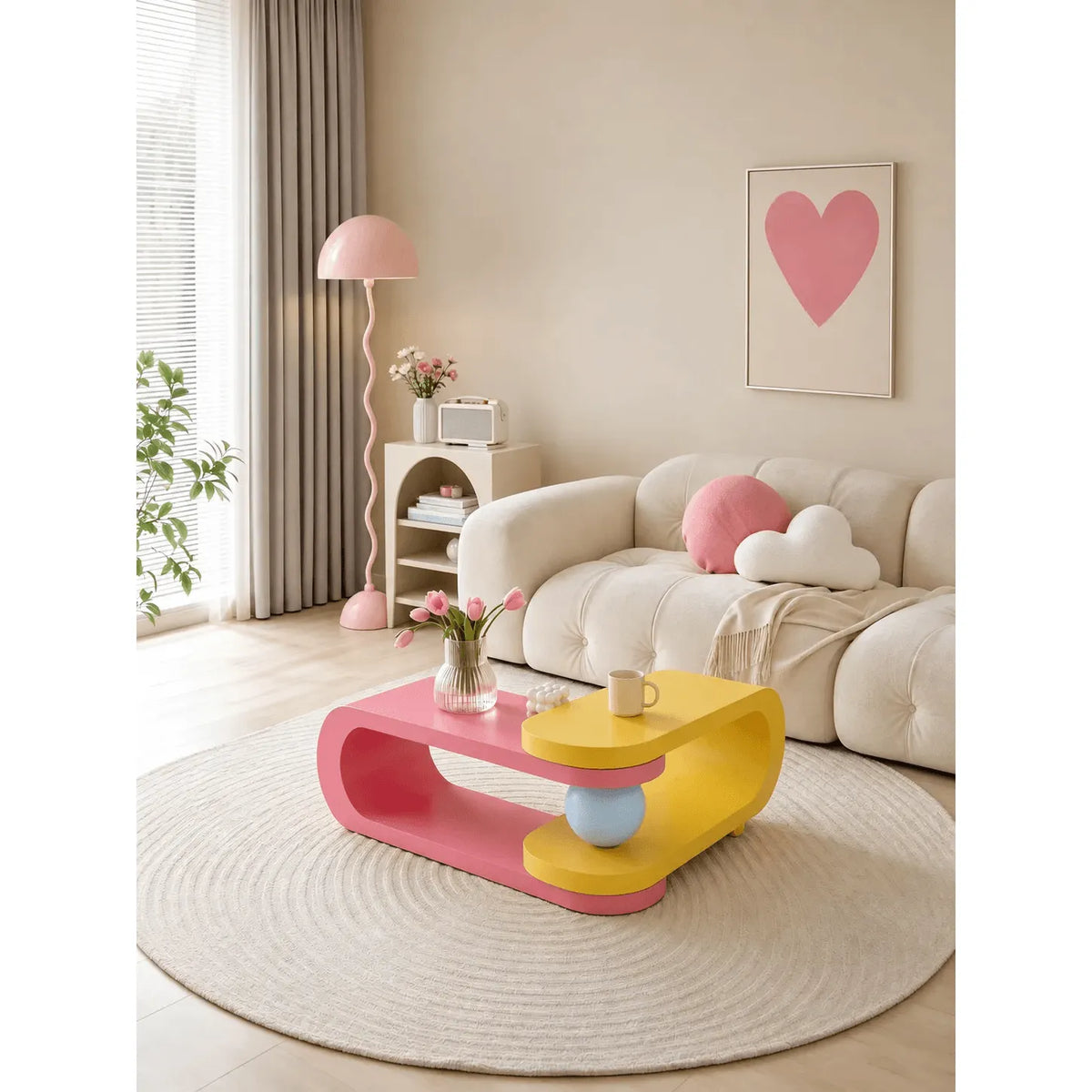 Dopamine Sculptural Coffee Table with Adjustable Two-Tier Macaron Form